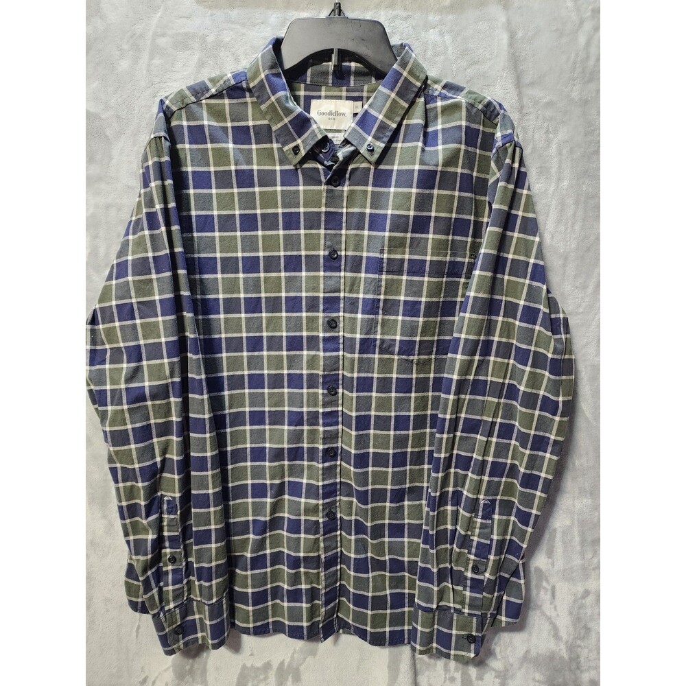 Goodfellow & Co. Mens Slim XL Northrup Shirt Blue Green Plaid Casual Work Dress